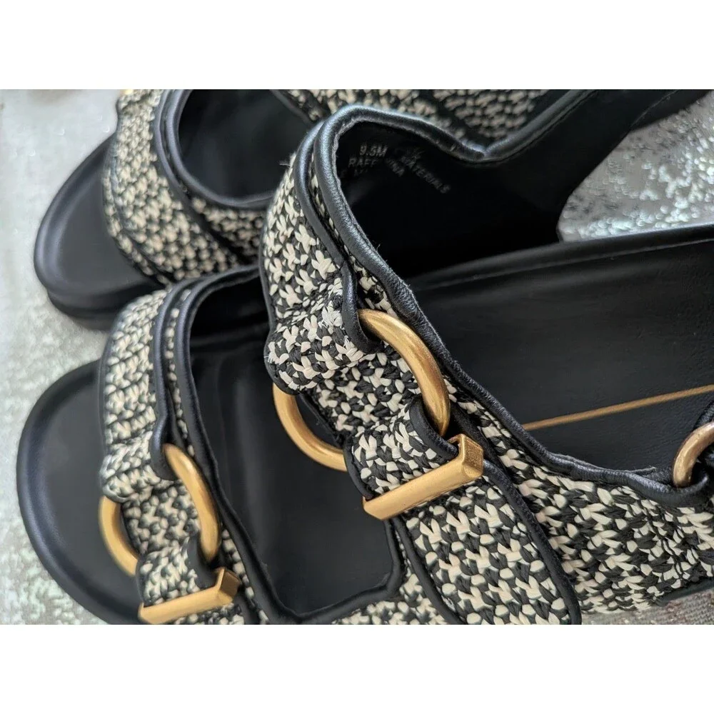 Dolce Vita Shelli Sandals Womens 9.5 Black Bridge Raffia Buckle Casual Shoes NEW - Picture 8 of 10